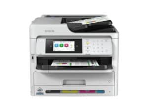 Epson all-in-one printer with touchscreen display.