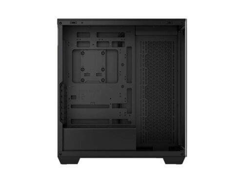 Black open computer case internal view
