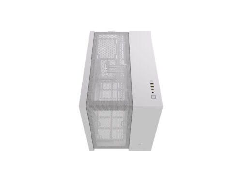 White PC tower case, top view.