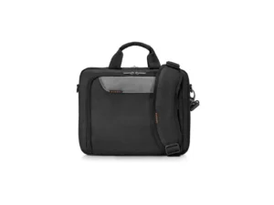 Black laptop bag with shoulder strap.