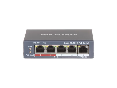 Hikvision smart PoE switch, front view.