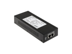 Gigabit PoE injector with dual Ethernet ports.