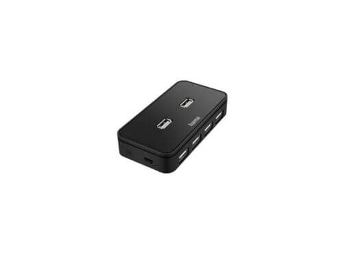 Black USB hub with multiple ports