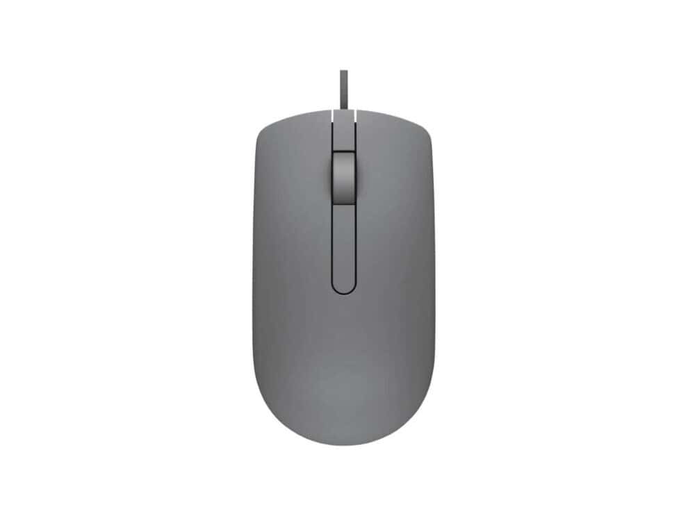 Gray computer mouse, top view.