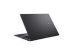 Sleek black laptop partially open