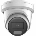 White dome security camera with black lens
