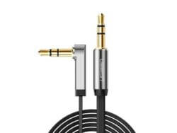 UGreen AV119 Right-angled 3.5mm Flat Aux Cable 2m - Black/Silver