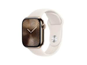 Apple Watch Series 10 GPS + Cellular 46mm Gold Titanium Case with Starlight Sport Band - M/L