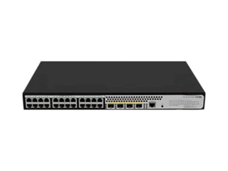 h3c smb s5120v3 28s pwr li layer 3 ethernet switch with 24x 10/100/1000mbps ethernet poe+ ports and 4x 1gbps/10gbps sfp+ ports, 240w poe+ capacity, ac psu
