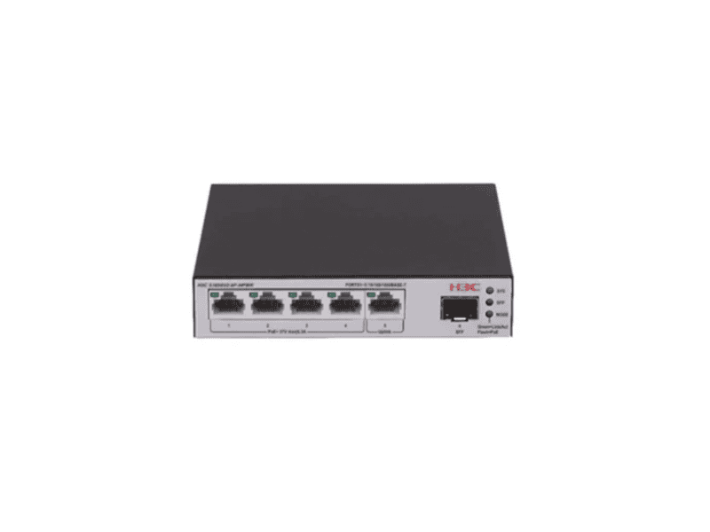 h3c smb s1600v2 6p hpwr layer 2 ethernet switch with 5x 10/100/1000mbps ethernet ports (4x poe+ ports) and 1x 1gbps sfp port, 73w poe+ capacity, ac psu h3c smb s1600v2 6p hpwr layer 2 ethernet switch with 5x 10/100/1000mbps ethernet ports (4x poe+ ports) and 1x 1gbps sfp port, 73w poe+ capacity, ac psu