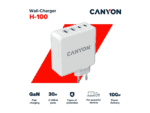 canyon h 100, gan 100w charger input:100v 240v output: usb c1/c2: 5v 3a, 9v 3a, 12v 3a, 15v 3a, 20v 5a usb a 1/a2, 4.5v/5a, 5v/4.5a, 9v/3a, 12v/2.5a, 20v/1.5a c1+c2, 65w + 30w, c1+a1, 65w + 30w, c1+a2, 65w + 30w, c1+a1+a2, 65w