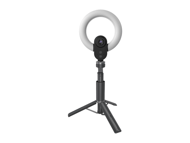 lorgar circulus 910, streaming web camera, 5mp 2592x1944 max resolution, up to 60fps, 1/2.8", sony starvis cmos image sensor, full glass lens, 5.5'' built in ring light (1700 14 000k), foldable tripod, auto focus, dual microphones with ai noise reduction, usb type c, size: 470*133*115mm, 0.525kg, black+white