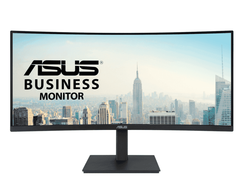 asus va34vcpsr docking monitor – 34 inch; wqhd (3440x1440); 1500r curvature; frameless; usb c pd 96w; rj45; usb hub; low blue li