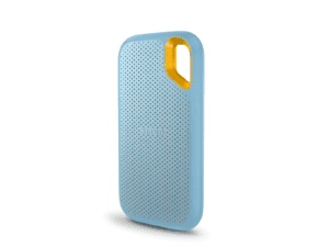 sandisk extreme portable ssd 1050mb/s r, 1000mb/s w, pc, mac & smartphone compatiable, 2tb, 5 y warranty, sky blue color, ip 65 resistance and 3 meter drop protection