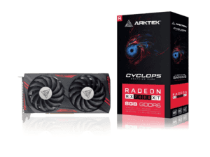 arktek amd radeon rx 7600xt, 2048 stream processors, 8gb gddr6 memory, dp x 3, hdmi x 1, 128 bit