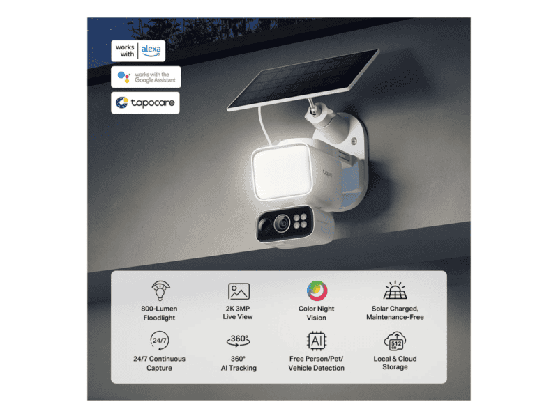 tp link tapo c615f kit solar powered floodlight 2k 3mp pan/tilt security camera kit