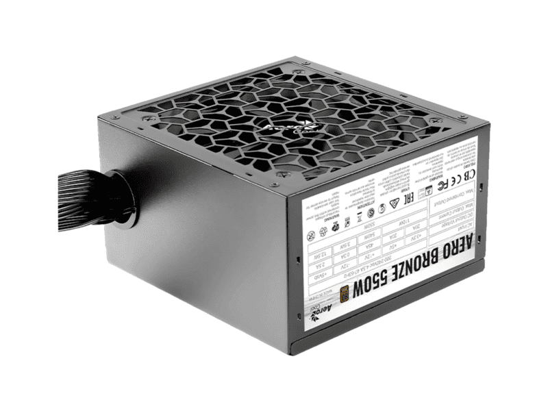 aerocool aero bronze 550w psu atx 24 pin; 1x 4+4pin cpu; 4x sata; 2x pata; 1x pcie 6+2pin