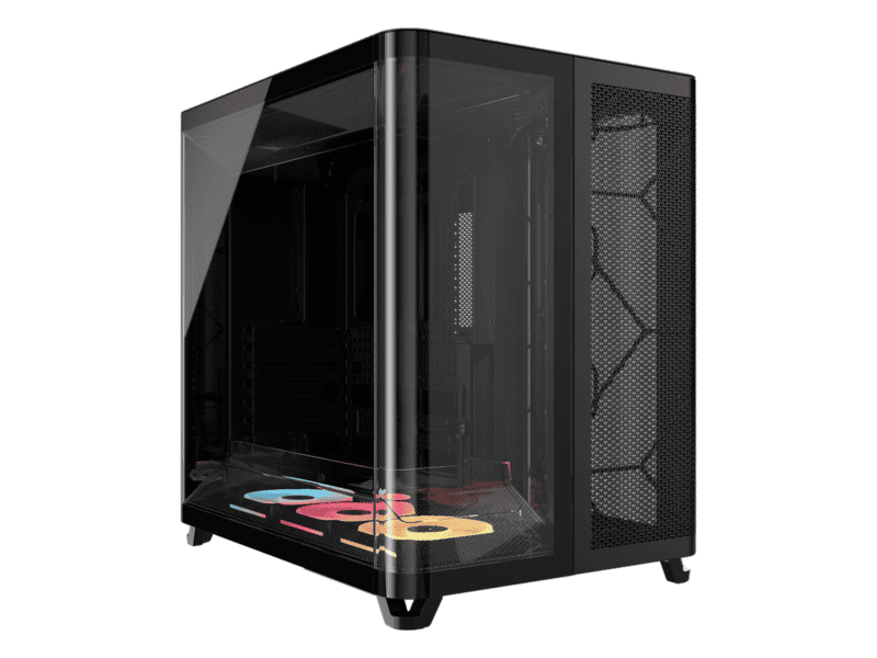 air 5400 lx r rgb icue link triple chamber mid tower pc case ;3x fans included;2x 2.5'' ; 1x 3.5''; black