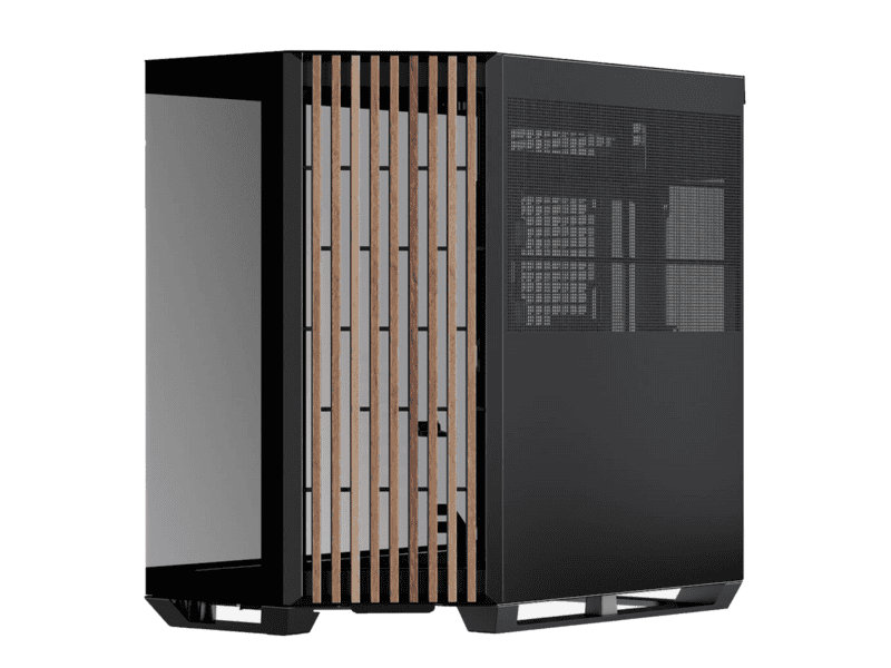 aerocool apnx v1 premium black and wood mid tower atx case supports up to 10 fans 6x2.5'' or 2x 3.5'' 360mm radiator