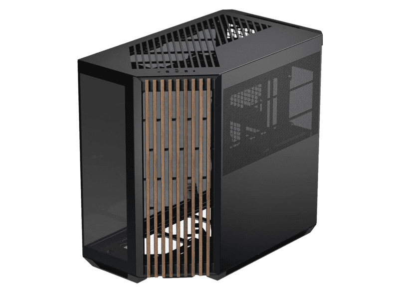 aerocool apnx v1 premium black and wood mid tower atx case supports up to 10 fans 6x2.5'' or 2x 3.5'' 360mm radiator