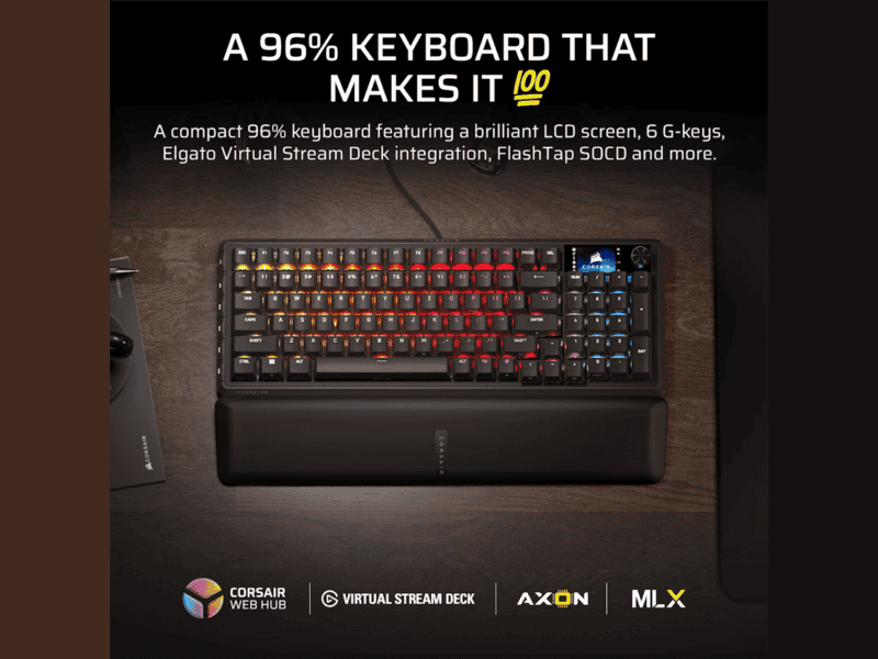 corsair vanguard 96% gaming keyboard mlx fusion tactile switches black.