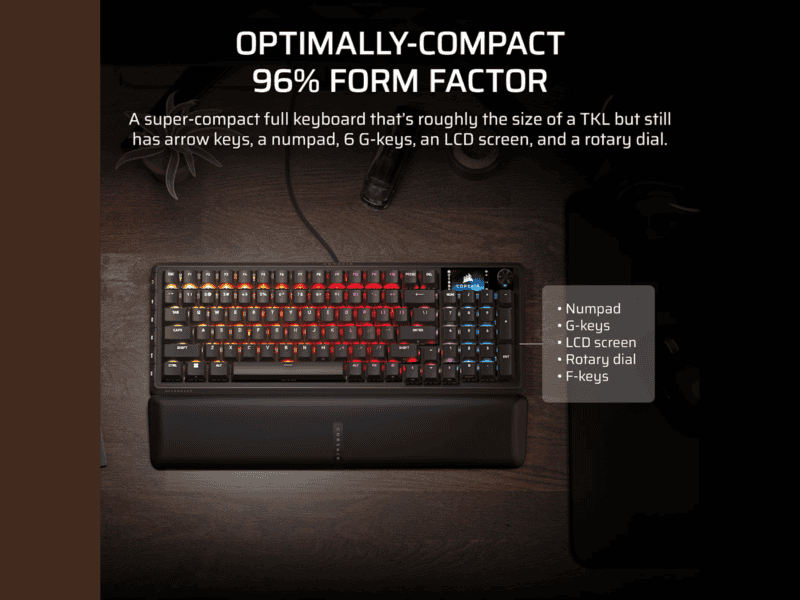 corsair vanguard 96% gaming keyboard mlx fusion tactile switches black.