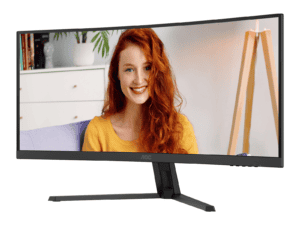aoc cu34b3e b3 monitor|34 inch curved|4ms (gtg)|va lcd|3440*1440 120hz|300nits|hdr10|hdmi+dp|internal psu|3yr.