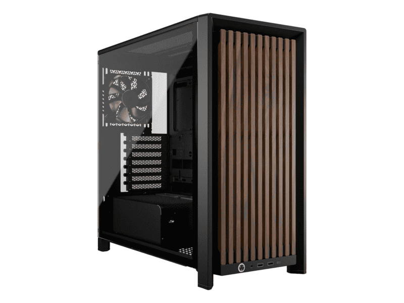 frame 4000d rs wood modular high airflow mid tower pc case; 4x rs fans; black & walnut.