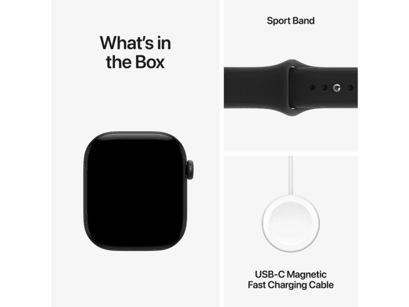 apple watch series 12 gps 46mm black aluminium case with black sport band s/m, model a3584