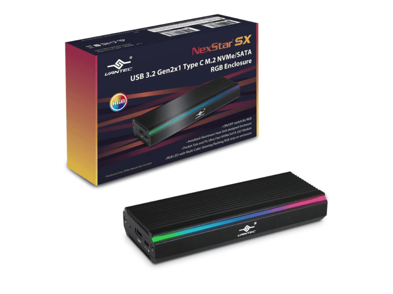 vantec m.2 nvme & m.2 sata ssd to usb 3.1 gen 2 type c with rgb led vantec m.2 nvme & m.2 sata ssd to usb 3.1 gen 2 type c with rgb led