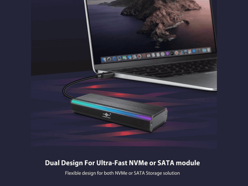 vantec m.2 nvme & m.2 sata ssd to usb 3.1 gen 2 type c with rgb led