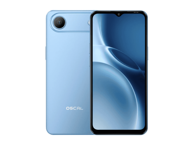 oscal flat 3c lte smartphone, 6.65'' hd+ ips 720*1612 90hz, quad core t310 up to 2.0ghz, 4gb/32gb, camera: rear 32mp, front 12mp, wi‑fi 5, bt5.0, 5000mah battery, android 16, blue