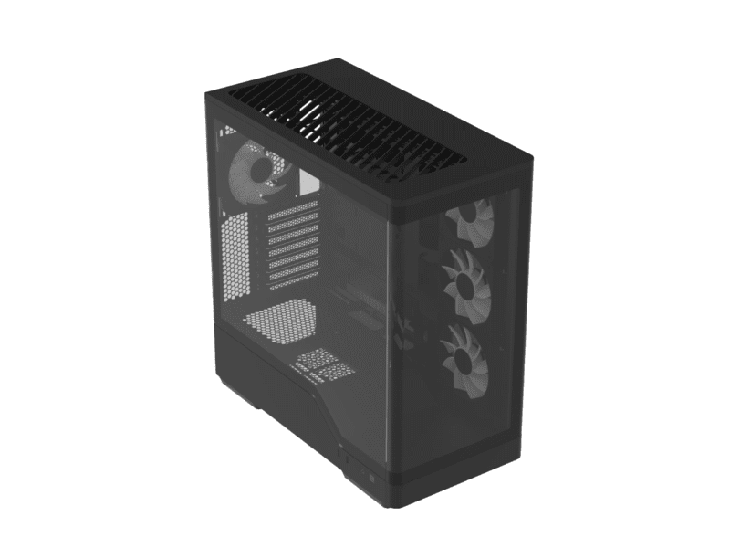 aerocool p500a black mid tower case includes 120mm argb fan x 4 and 4 port argb control hub atx 3x 2.5'' or 2x3.5'' 360m