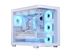aerocool p500c white mid tower case includes 120mm argb fan x 4 and 4 port argb control hub atx 3x 2.5'' or 2x3.5'' 360m