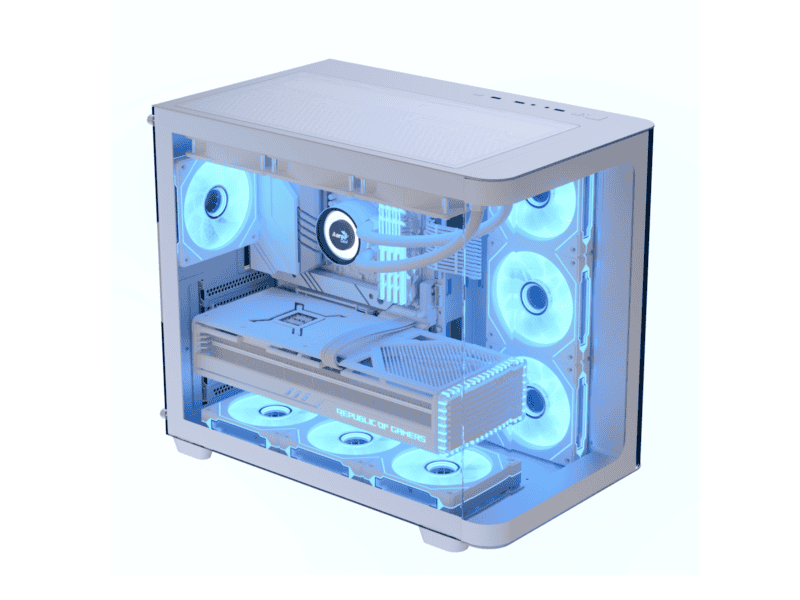 aerocool p500c white mid tower case includes 120mm argb fan x 4 and 4 port argb control hub atx 3x 2.5'' or 2x3.5'' 360m
