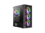 aerocool prism argb black mid tower case 120mm argb fan x 4; 6 port argb control hub atx 2x 2.5'' or 2x3.5'' 360 radiato