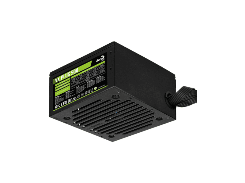 aerocool vx plus 500w psu atx 24 pin; 1x 4+4pin cpu; 3x sata; 3x pata; 1x pcie 6+2pin