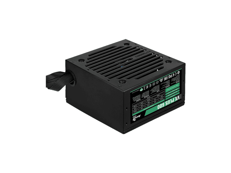 aerocool vx plus 600w psu atx 24 pin; 1x 4+4pin cpu; 4x sata; 3x pata; 1x pcie 6+2pin