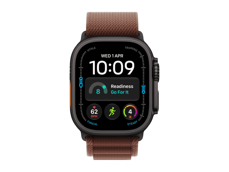 apple watch ultra 4 gps + cellular 49mm black titanium case with burgundy alpine loop m, model a3579
