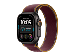 apple watch ultra 4 gps + cellular 49mm black titanium case with burgundy trail loop m/l, model a3579