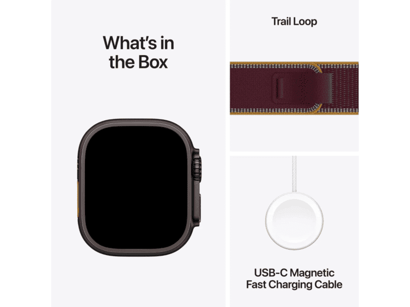 apple watch ultra 4 gps + cellular 49mm black titanium case with burgundy trail loop m/l, model a3579