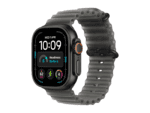 apple watch ultra 4 gps + cellular 49mm black titanium case with translucent black ocean band, model a3579
