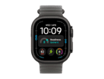 apple watch ultra 4 gps + cellular 49mm black titanium case with translucent black ocean band, model a3579