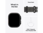apple watch ultra 4 gps + cellular 49mm black titanium case with translucent black ocean band, model a3579