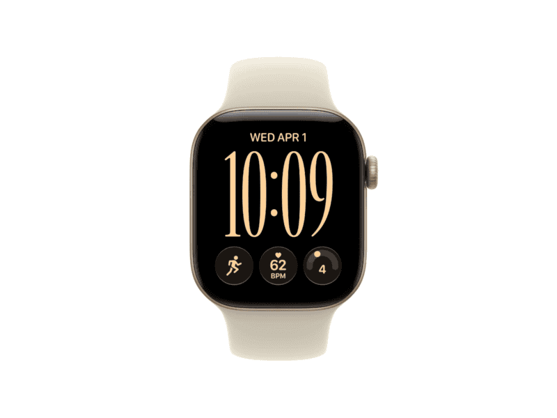 apple watch series 12 gps 42mm light gold aluminium case with sand sport band m/l, model a3581