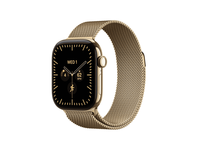 apple watch series 12 gps + cellular 42mm radiant gold titanium case with radiant gold milanese loop, model a3582 apple watch series 12 gps + cellular 42mm radiant gold titanium case with radiant gold milanese loop, model a3582