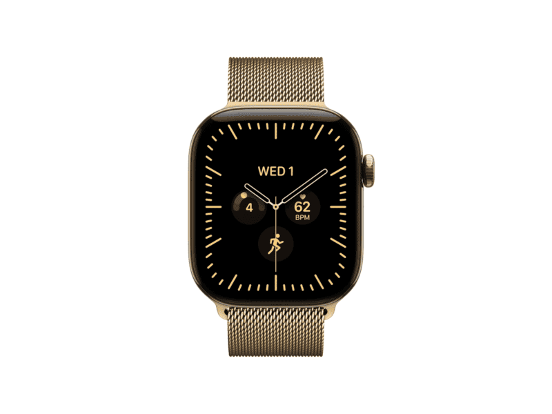 apple watch series 12 gps + cellular 42mm radiant gold titanium case with radiant gold milanese loop, model a3582
