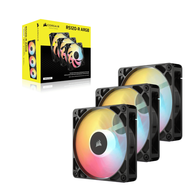 corsair rs120 r argb 120mm pwm reverse fans triple pack black