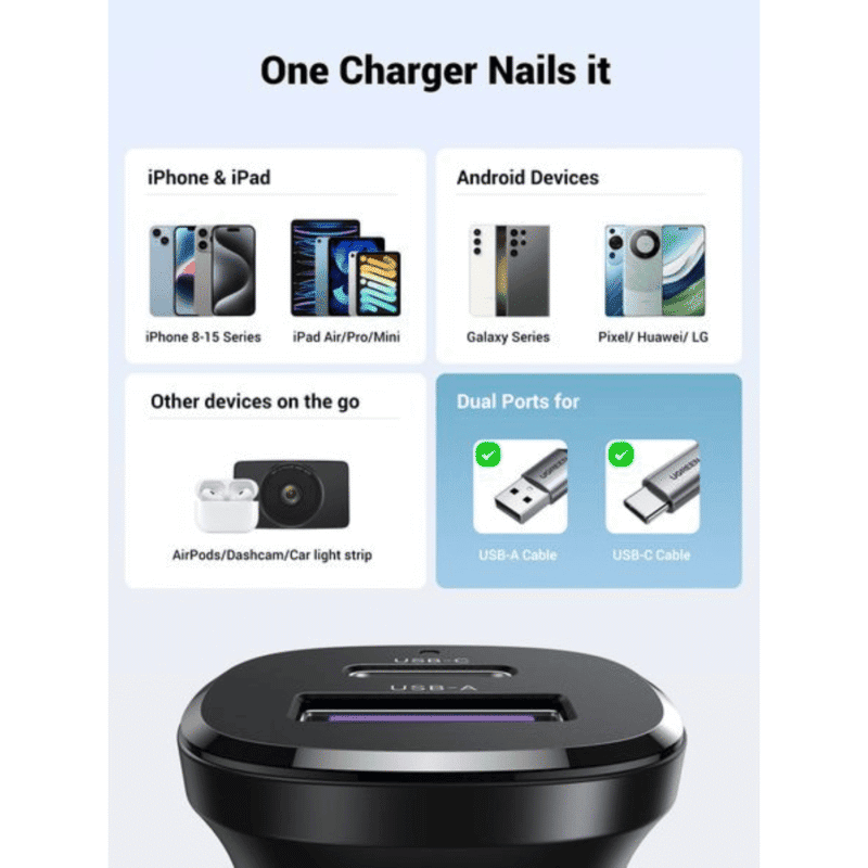 ugreen car charger fast charging 30w 2ports