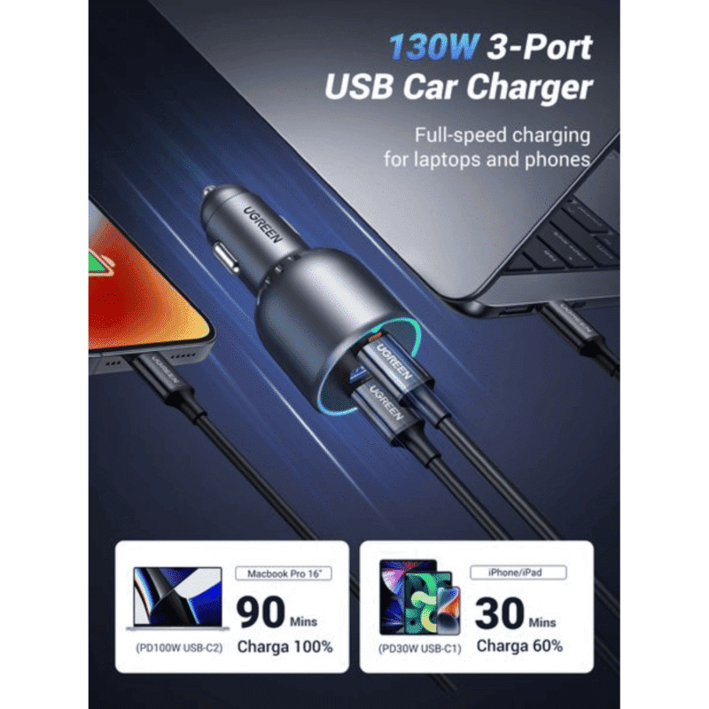 ugreen 130w usb c 3 port car charger